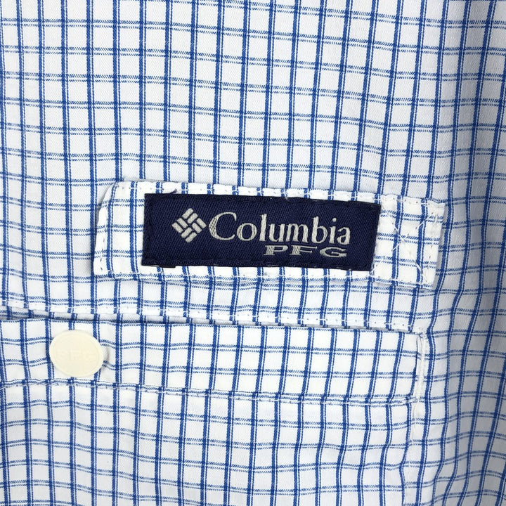 Columbia PFG Check Pattern OMNI-SHADE Button-Down Short-Sleeve Fishing Shirt (Men's Size L) polyester white type Vintage Second Hand