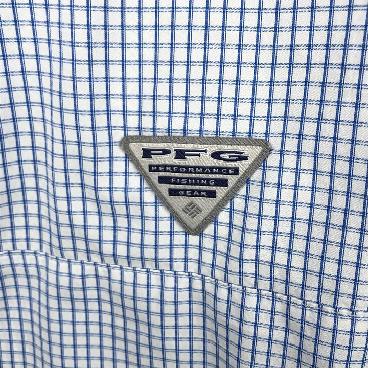 Columbia PFG Check Pattern OMNI-SHADE Button-Down Short-Sleeve Fishing Shirt (Men's Size L) polyester white type Vintage Second Hand