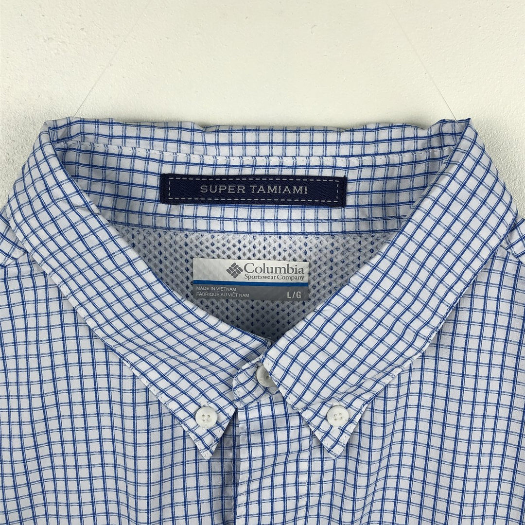 Columbia PFG Check Pattern OMNI-SHADE Button-Down Short-Sleeve Fishing Shirt (Men's Size L) polyester white type Vintage Second Hand