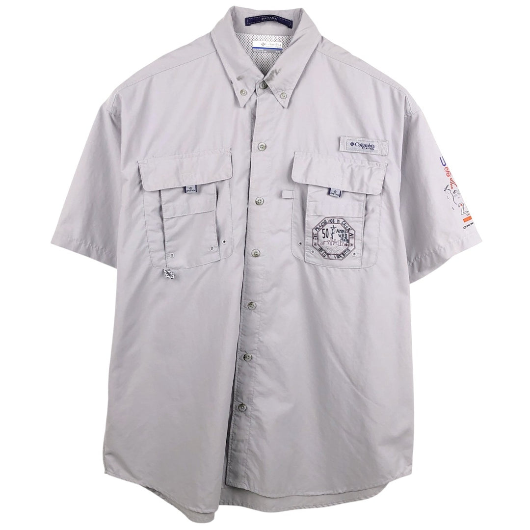 Columbia PFG OMNI-SHADE Bahama Shirt, Button-Down, Short-Sleeve Fishing Shirt, Men's Size M (approx.) Nylon gray type Vintage Second Hand