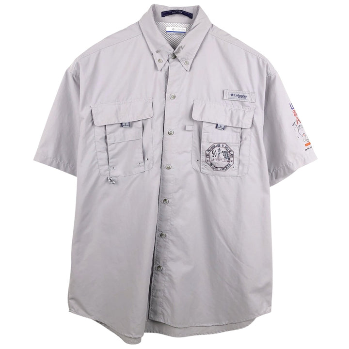 Columbia PFG OMNI-SHADE Bahama Shirt, Button-Down, Short-Sleeve Fishing Shirt, Men's Size M (approx.) Nylon gray type Vintage Second Hand