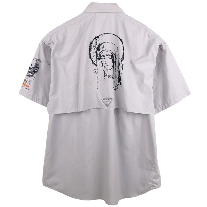 Columbia PFG OMNI-SHADE Bahama Shirt, Button-Down, Short-Sleeve Fishing Shirt, Men's Size M (approx.) Nylon gray type Vintage Second Hand