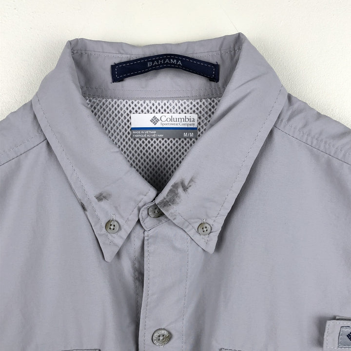 Columbia PFG OMNI-SHADE Bahama Shirt, Button-Down, Short-Sleeve Fishing Shirt, Men's Size M (approx.) Nylon gray type Vintage Second Hand