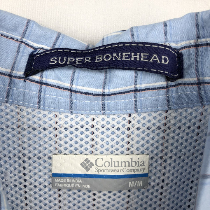 Columbia PFG Check Pattern OMNI-SHADE Button-Down Short-Sleeve Fishing Shirt (Men's Size M) cotton Blue type light blue Vintage Second Hand
