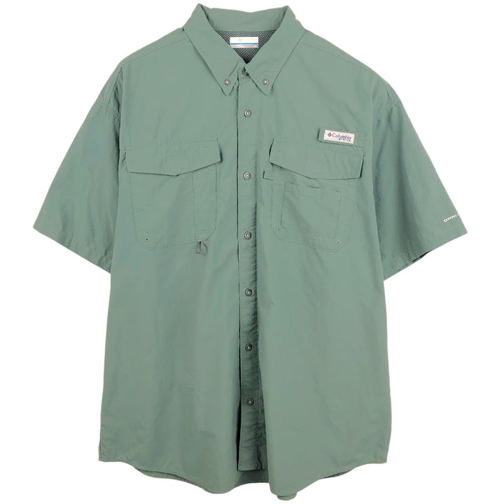 Columbia PFG OMNI-SHADE Button-down Short Sleeve Fishing Shirt, Men's Size L Nylon Khaki type Vintage Second Hand