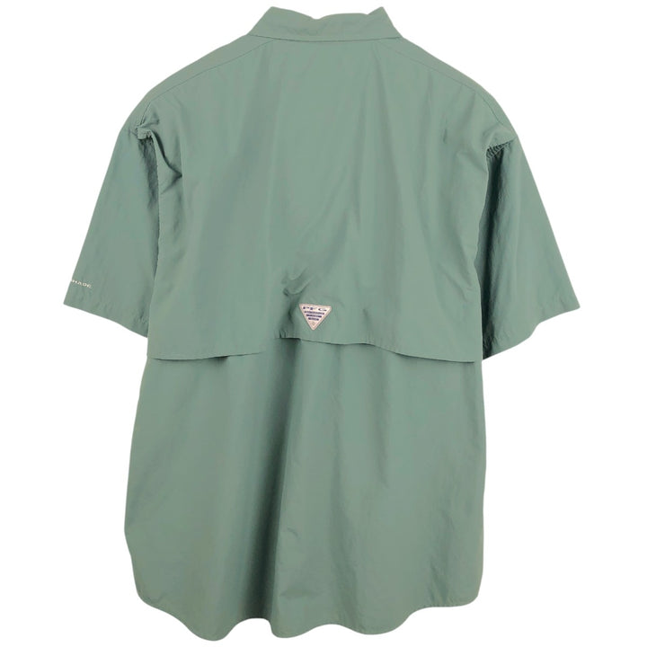 Columbia PFG OMNI-SHADE Button-down Short Sleeve Fishing Shirt, Men's Size L Nylon Khaki type Vintage Second Hand