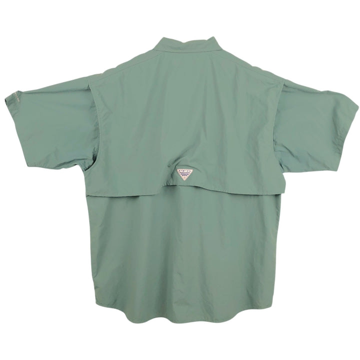 Columbia PFG OMNI-SHADE Button-down Short Sleeve Fishing Shirt, Men's Size L Nylon Khaki type Vintage Second Hand