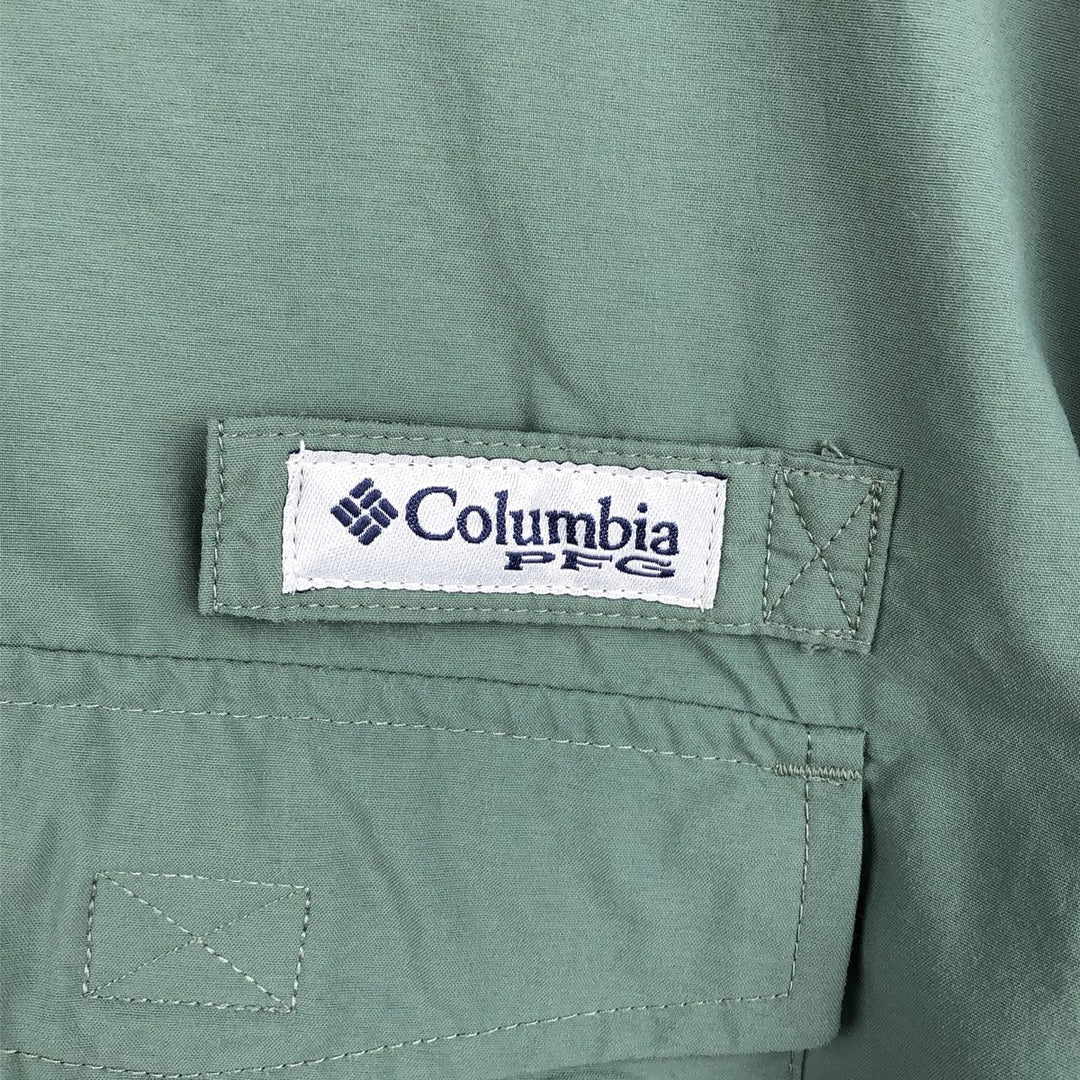Columbia PFG OMNI-SHADE Button-down Short Sleeve Fishing Shirt, Men's Size L Nylon Khaki type Vintage Second Hand