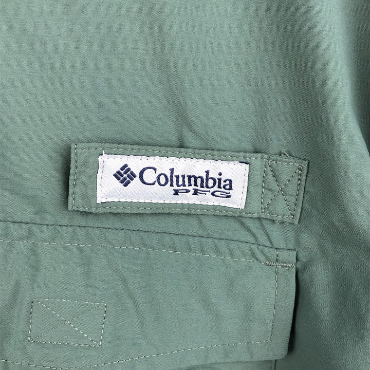Columbia PFG OMNI-SHADE Button-down Short Sleeve Fishing Shirt, Men's Size L Nylon Khaki type Vintage Second Hand