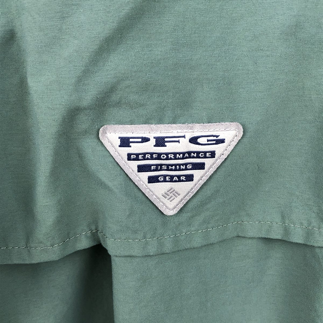 Columbia PFG OMNI-SHADE Button-down Short Sleeve Fishing Shirt, Men's Size L Nylon Khaki type Vintage Second Hand