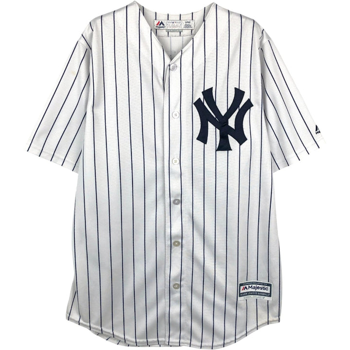 Majestic MLB New York Yankees Greg Bird Stripe Pattern Game Shirt Baseball Shirt Made in USA Men's Size M unclear white type Vintage Second Hand