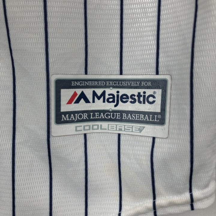 Majestic MLB New York Yankees Greg Bird Stripe Pattern Game Shirt Baseball Shirt Made in USA Men's Size M unclear white type Vintage Second Hand
