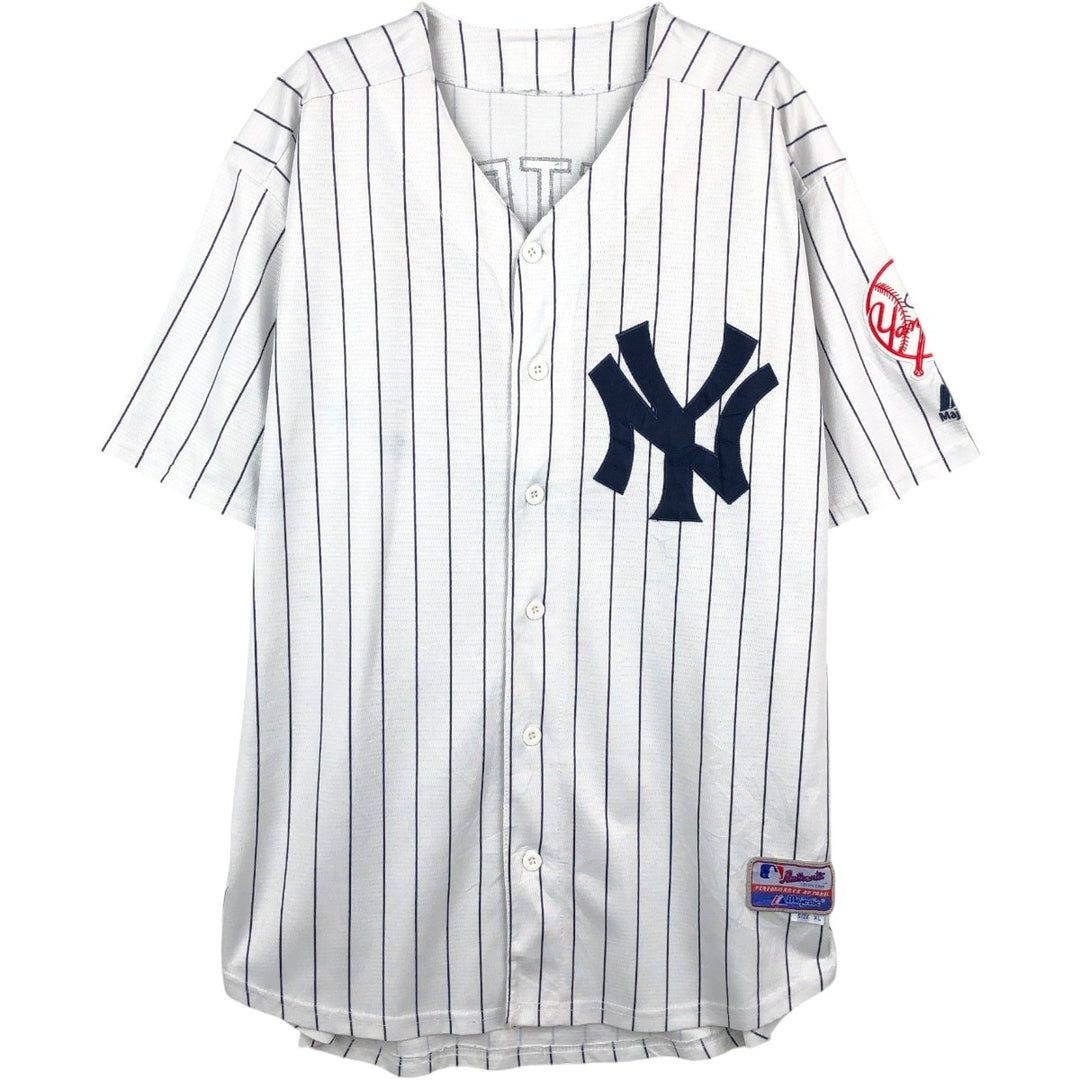 Majestic MLB New York Yankees Derek Jeter Stripe Pattern Game Shirt Baseball Shirt Men's XL (approx.) unclear white type Vintage Second Hand