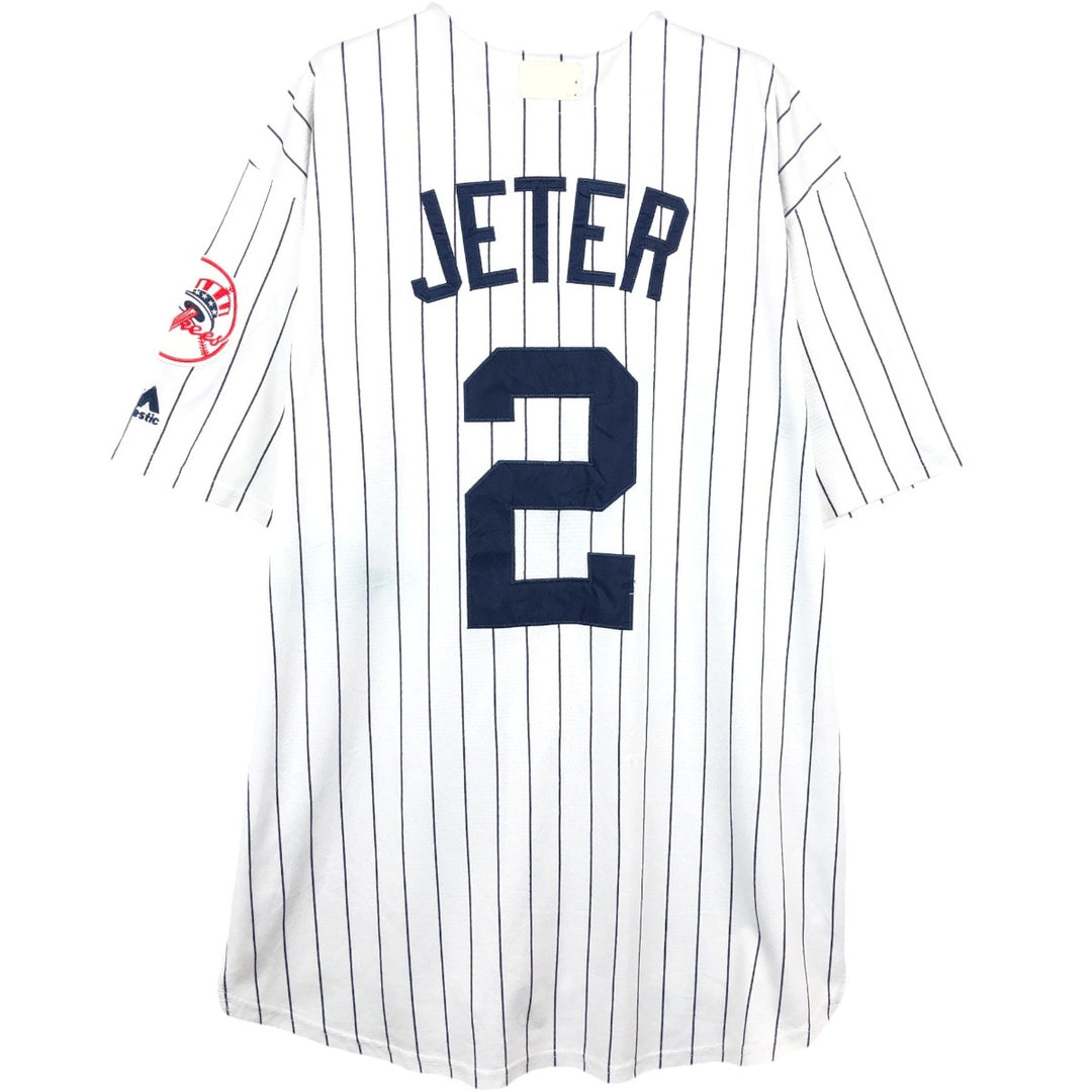 Majestic MLB New York Yankees Derek Jeter Stripe Pattern Game Shirt Baseball Shirt Men's XL (approx.) unclear white type Vintage Second Hand