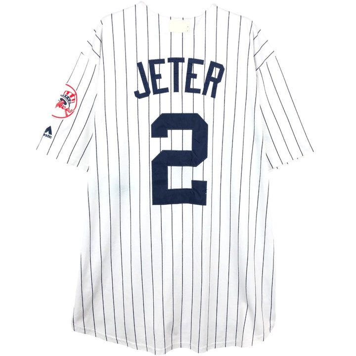 Majestic MLB New York Yankees Derek Jeter Stripe Pattern Game Shirt Baseball Shirt Men's XL (approx.) unclear white type Vintage Second Hand