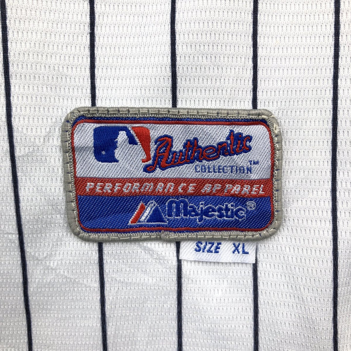 Majestic MLB New York Yankees Derek Jeter Stripe Pattern Game Shirt Baseball Shirt Men's XL (approx.) unclear white type Vintage Second Hand