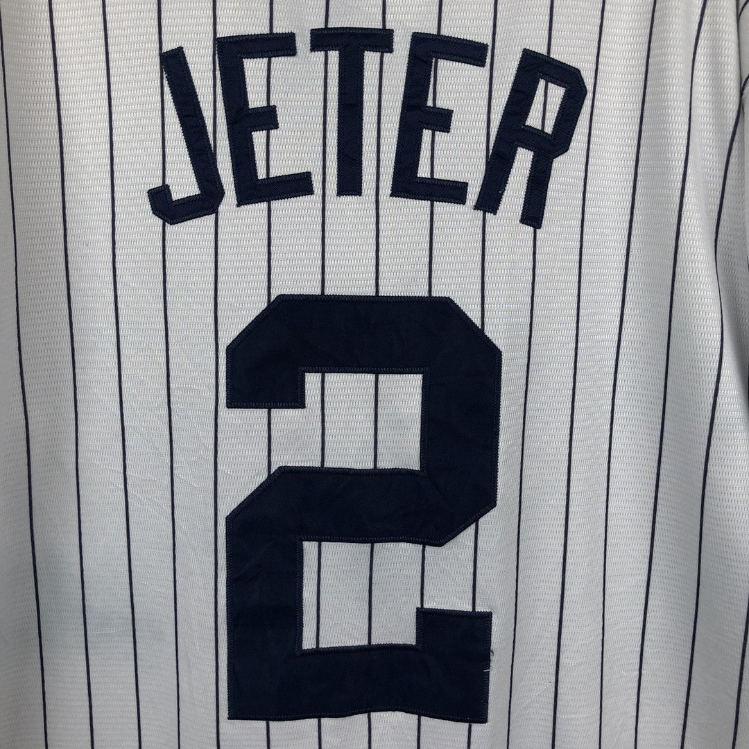 Majestic MLB New York Yankees Derek Jeter Stripe Pattern Game Shirt Baseball Shirt Men's XL (approx.) unclear white type Vintage Second Hand