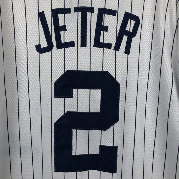 Majestic MLB New York Yankees Derek Jeter Stripe Pattern Game Shirt Baseball Shirt Men's XL (approx.) unclear white type Vintage Second Hand