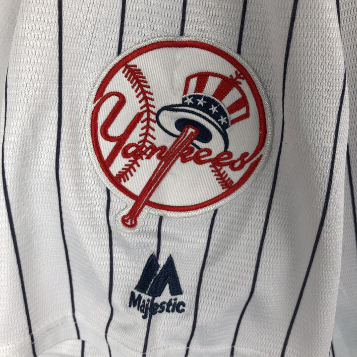 Majestic MLB New York Yankees Derek Jeter Stripe Pattern Game Shirt Baseball Shirt Men's XL (approx.) unclear white type Vintage Second Hand