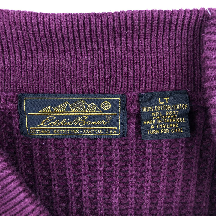 80s-90'S Eddie Bauer Henley Neck Ribbed Cotton Knit Sweater, Men's Size L (Equivalent), Vintage cotton wine-red Vintage Second Hand