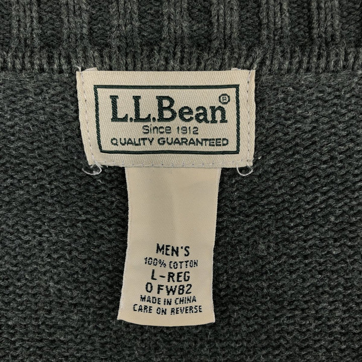 90s-00'S Vintage LLBean V-neck cotton knit sweater, size L, men's cotton Khaki type Vintage Second Hand