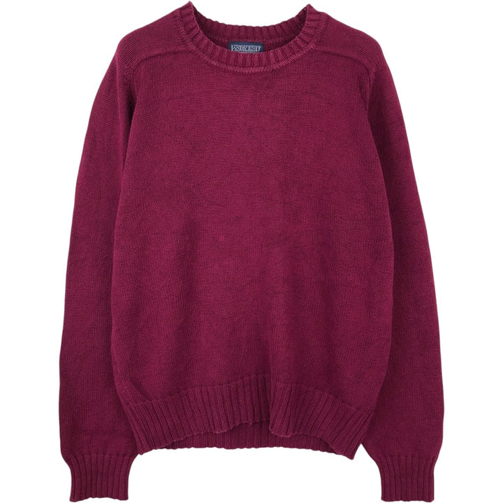 80s-90'S Lands' End Cotton Knit Sweater, Made in USA, Men's Size M (Equivalent), Vintage cotton wine-red Vintage Second Hand