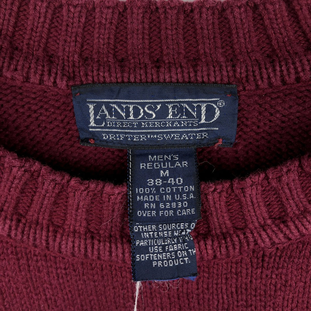 80s-90'S Lands' End Cotton Knit Sweater, Made in USA, Men's Size M (Equivalent), Vintage cotton wine-red Vintage Second Hand