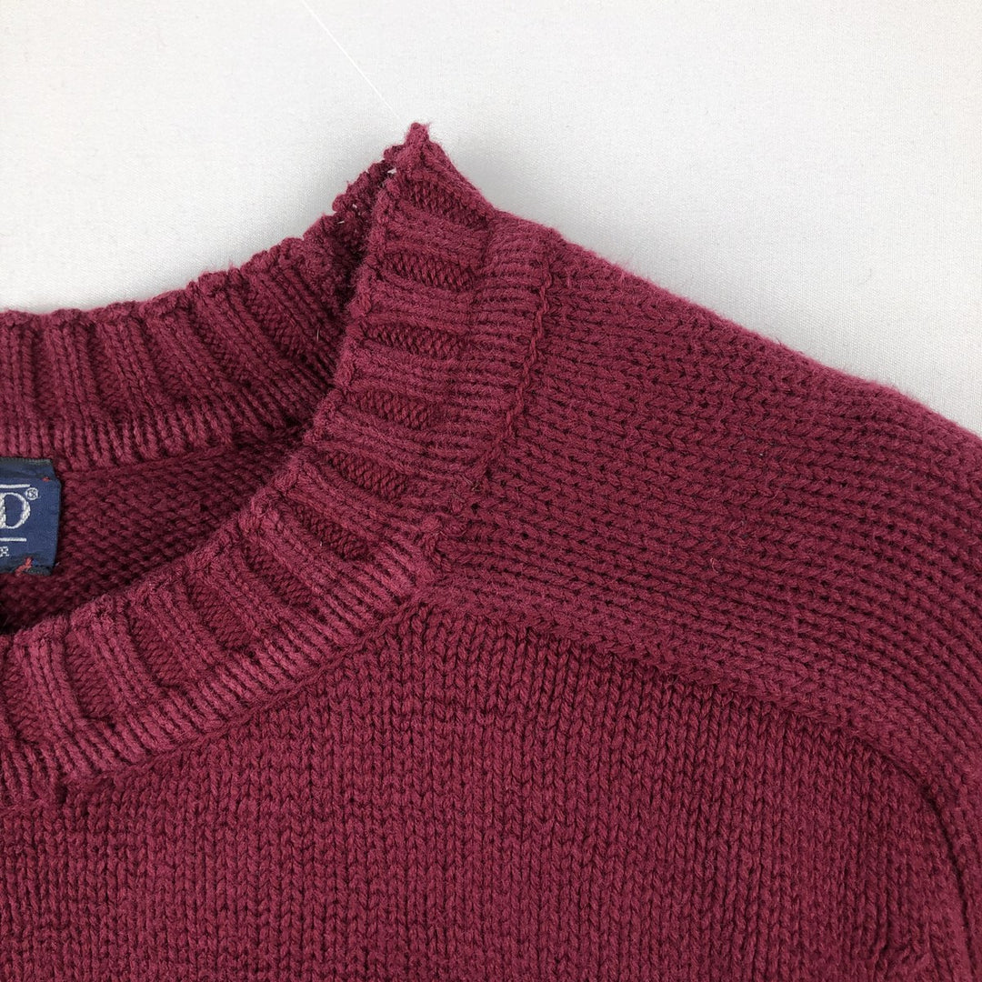 80s-90'S Lands' End Cotton Knit Sweater, Made in USA, Men's Size M (Equivalent), Vintage cotton wine-red Vintage Second Hand