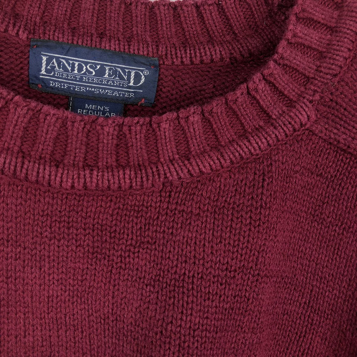 80s-90'S Lands' End Cotton Knit Sweater, Made in USA, Men's Size M (Equivalent), Vintage cotton wine-red Vintage Second Hand