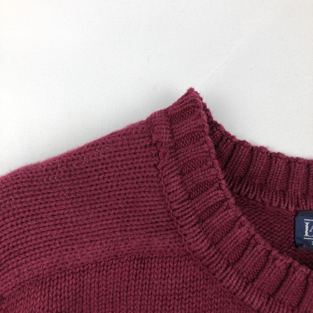 80s-90'S Lands' End Cotton Knit Sweater, Made in USA, Men's Size M (Equivalent), Vintage cotton wine-red Vintage Second Hand
