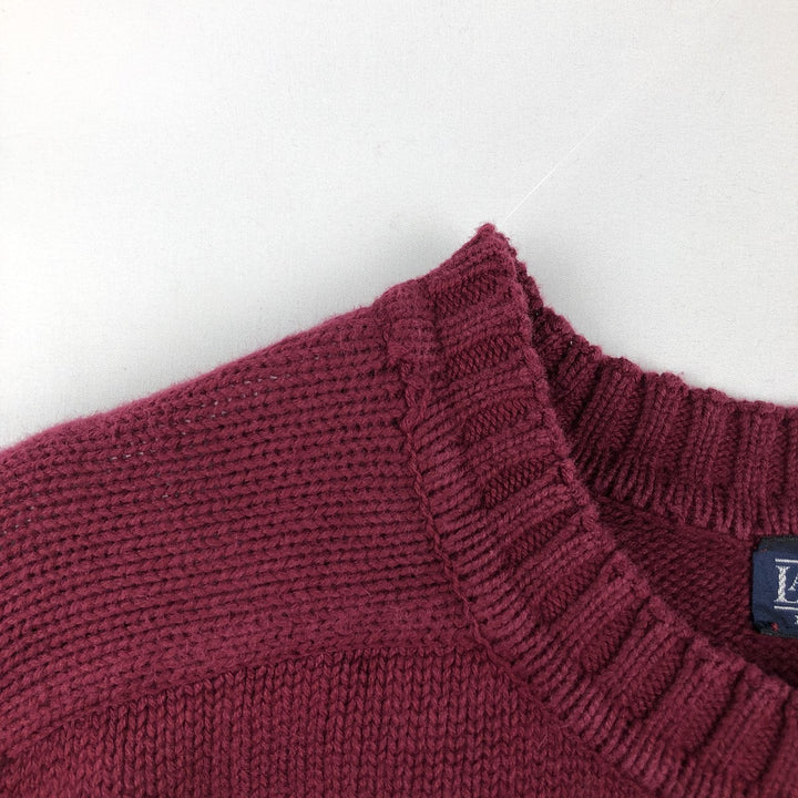 80s-90'S Lands' End Cotton Knit Sweater, Made in USA, Men's Size M (Equivalent), Vintage cotton wine-red Vintage Second Hand