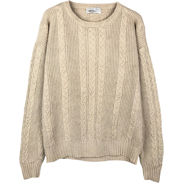 Christian Dior cotton knit sweater, men's size L (equivalent), cable knit. cotton Beige type Vintage Second Hand