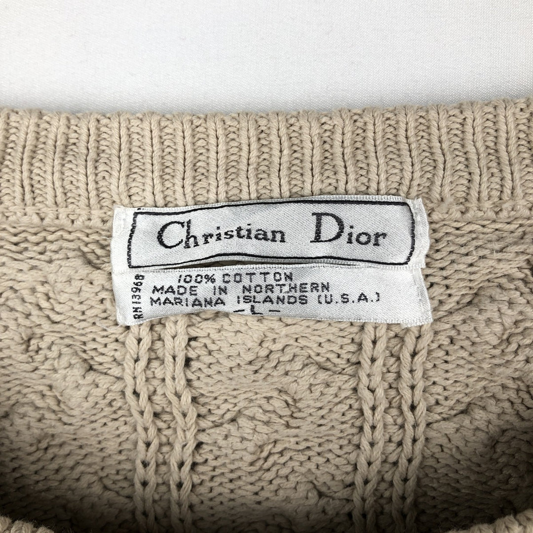 Christian Dior cotton knit sweater, men's size L (equivalent), cable knit. cotton Beige type Vintage Second Hand