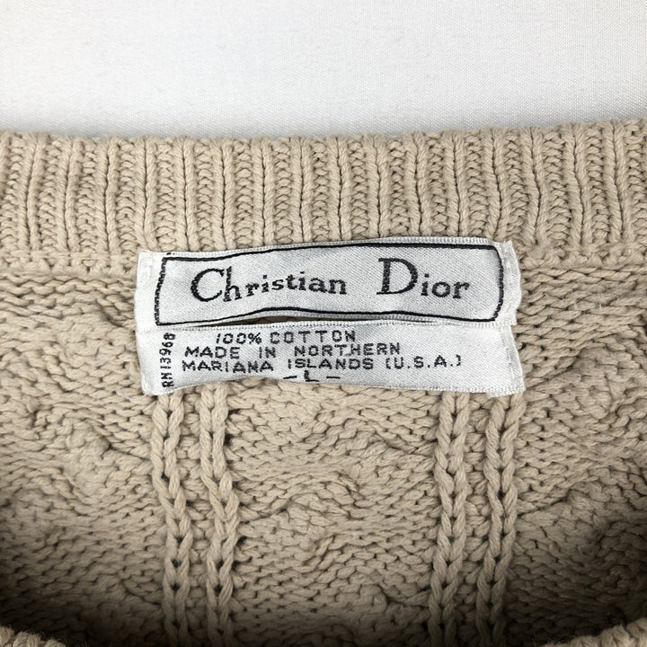 Christian Dior cotton knit sweater, men's size L (equivalent), cable knit. cotton Beige type Vintage Second Hand
