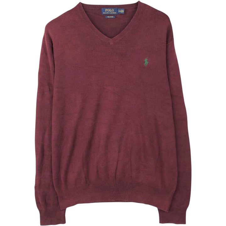 Ralph Lauren POLO RALPH LAUREN V-neck Pima cotton knit sweater, men's size M Pima Cotton wine-red Vintage Second Hand