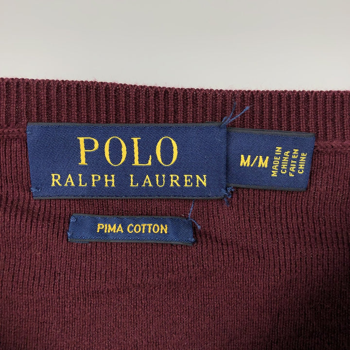 Ralph Lauren POLO RALPH LAUREN V-neck Pima cotton knit sweater, men's size M Pima Cotton wine-red Vintage Second Hand