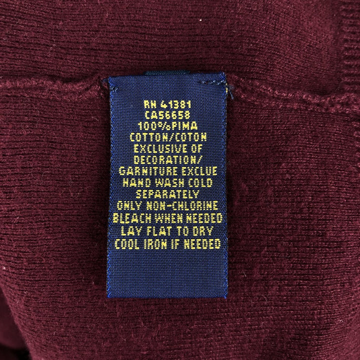 Ralph Lauren POLO RALPH LAUREN V-neck Pima cotton knit sweater, men's size M Pima Cotton wine-red Vintage Second Hand