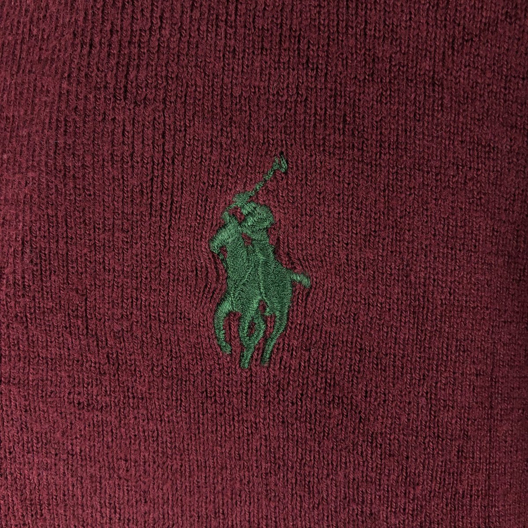 Ralph Lauren POLO RALPH LAUREN V-neck Pima cotton knit sweater, men's size M Pima Cotton wine-red Vintage Second Hand