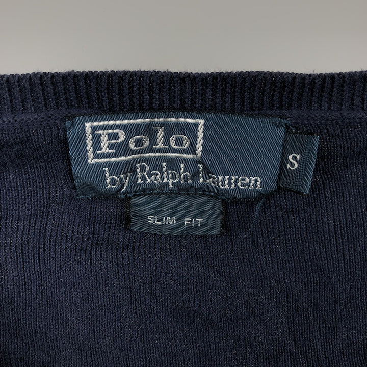 Ralph Lauren POLO by Ralph Lauren V-neck cotton knit sweater, men's size S Pima Cotton navy blue type Vintage Second Hand