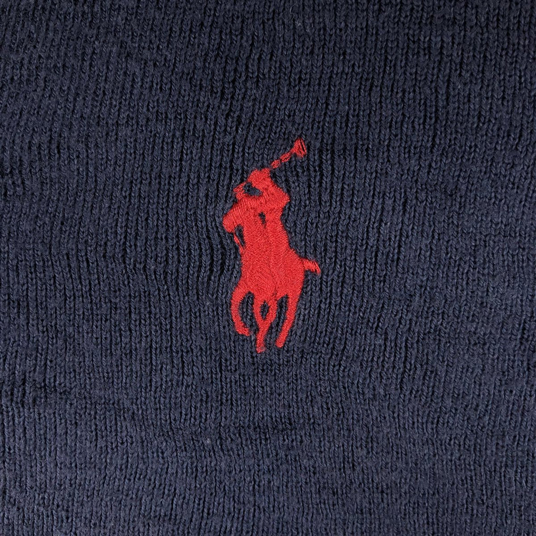 Ralph Lauren POLO by Ralph Lauren V-neck cotton knit sweater, men's size S Pima Cotton navy blue type Vintage Second Hand