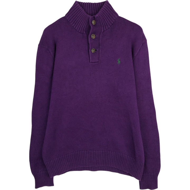 Ralph Lauren POLO by Ralph Lauren Cotton Knit Half Button Sweater Men's M cotton purple type Vintage Second Hand