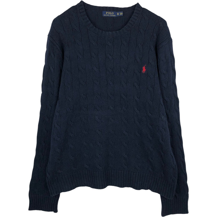 Ralph Lauren POLO RALPH LAUREN Cable knit cotton sweater Men's XL size cotton navy blue type Vintage Second Hand