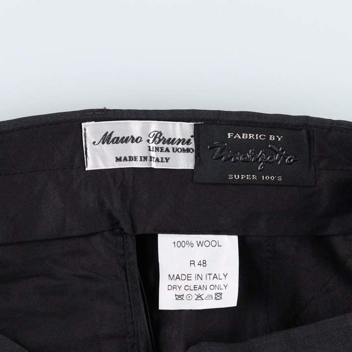 Mauro Bruni Two-Pleat Wool Trousers, Italian Made, Men's Size W33 (approx.) wool Charcoal Vintage Second Hand