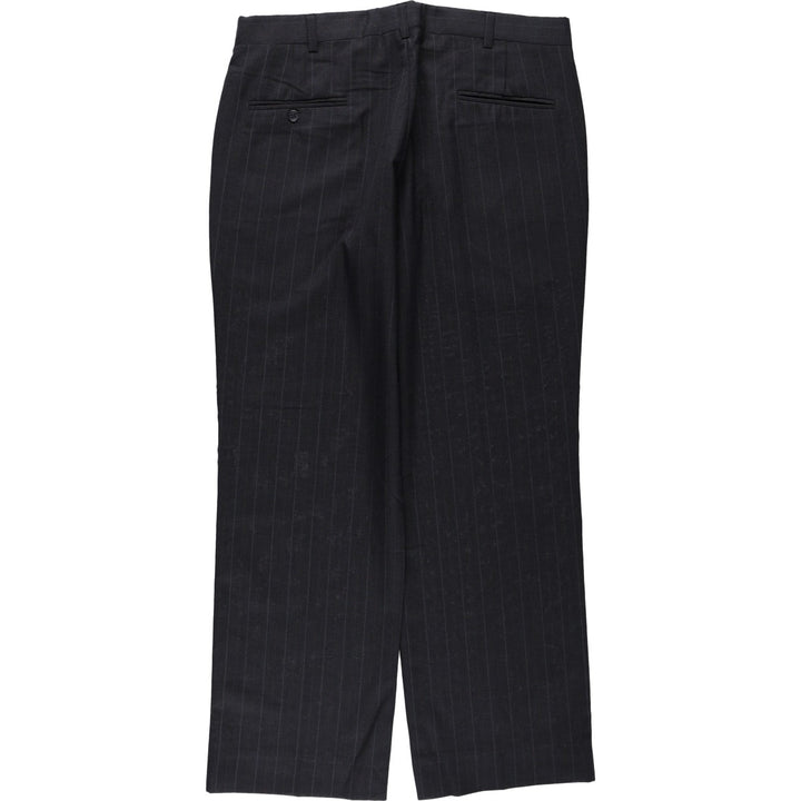 TOWN CRAFT CUSTOM FIT SUITS Stripe Pattern Poly x Wool Pants Slacks Men's W34 (approx.) polyester Charcoal Vintage Second Hand