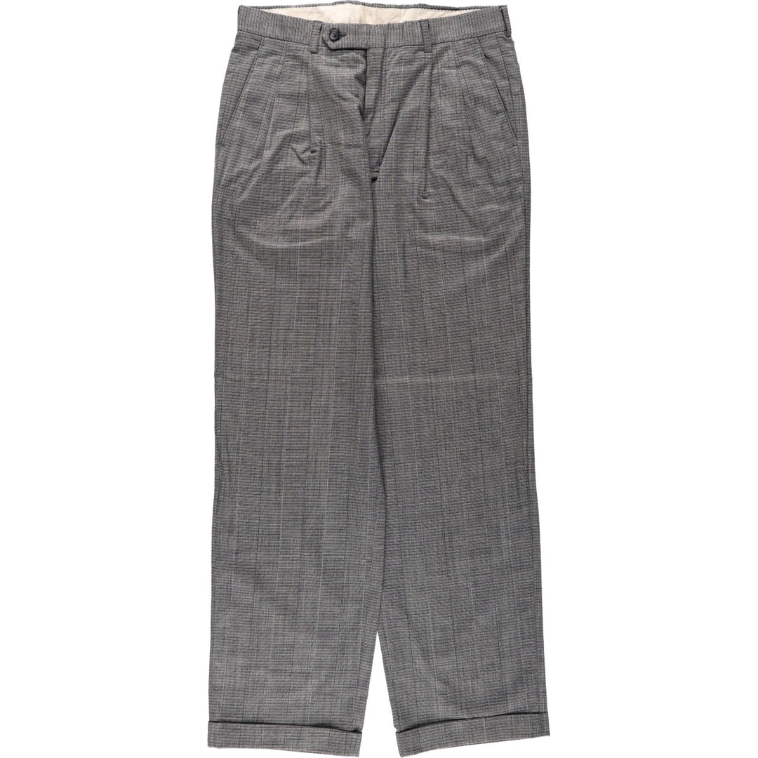 ~1980'S Check Pattern Two-Pleat Slacks Pants Men's W32 (approx.) Vintage unclear gray type Vintage Second Hand