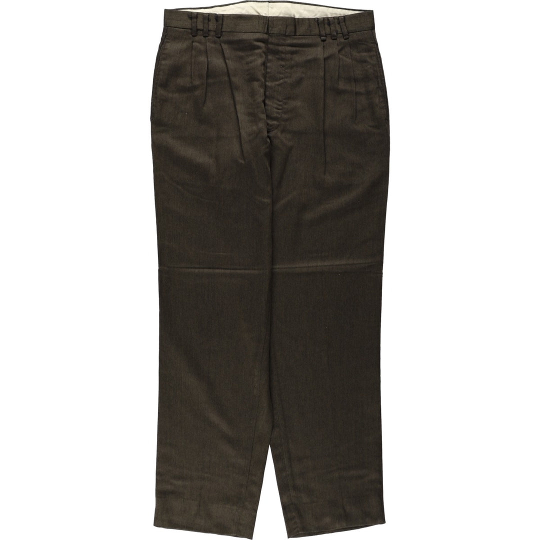 ~90'S Three-pleat slacks pants, men's size W32 equivalent, vintage. unclear Green type dark green Vintage Second Hand