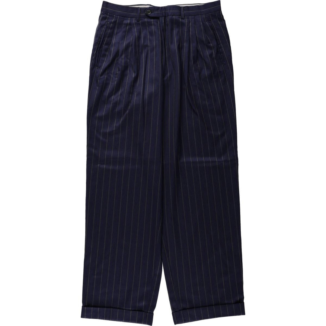 EXTREMA by ZANETTI Stripe Pattern Multi-Stripe Three-Pleat Slacks Pants, Made in Italy, Men's Size W33 (approx.) unclear navy blue type Vintage Second Hand
