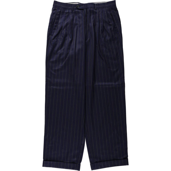 EXTREMA by ZANETTI Stripe Pattern Multi-Stripe Three-Pleat Slacks Pants, Made in Italy, Men's Size W33 (approx.) unclear navy blue type Vintage Second Hand