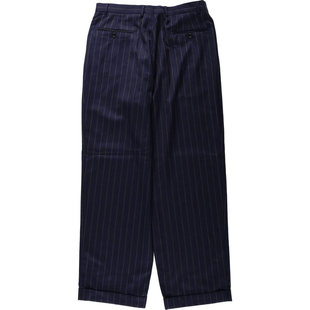 EXTREMA by ZANETTI Stripe Pattern Multi-Stripe Three-Pleat Slacks Pants, Made in Italy, Men's Size W33 (approx.) unclear navy blue type Vintage Second Hand