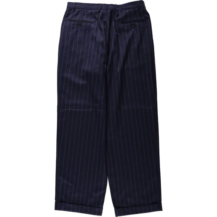 EXTREMA by ZANETTI Stripe Pattern Multi-Stripe Three-Pleat Slacks Pants, Made in Italy, Men's Size W33 (approx.) unclear navy blue type Vintage Second Hand
